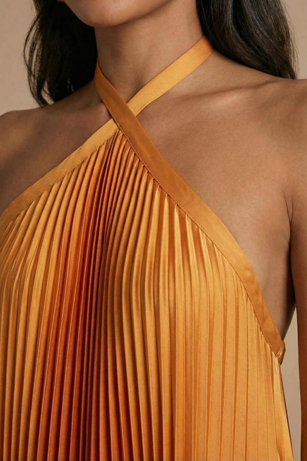 Women's Cross-Front Pleated Halter Maxi Dress