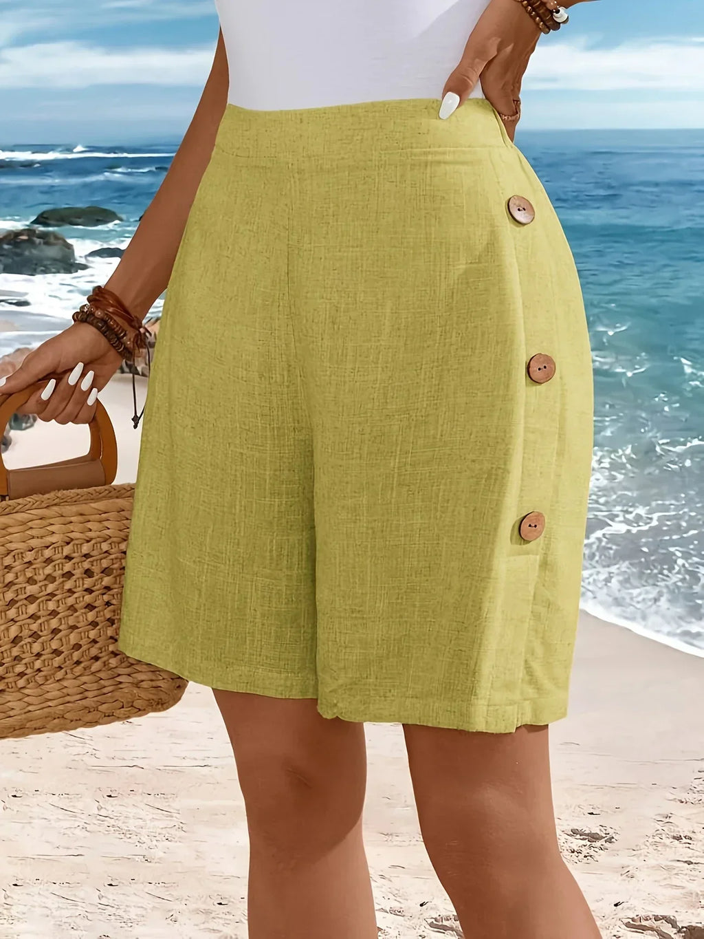 Women's Linen Shorts High Waisted Wide Leg Casual