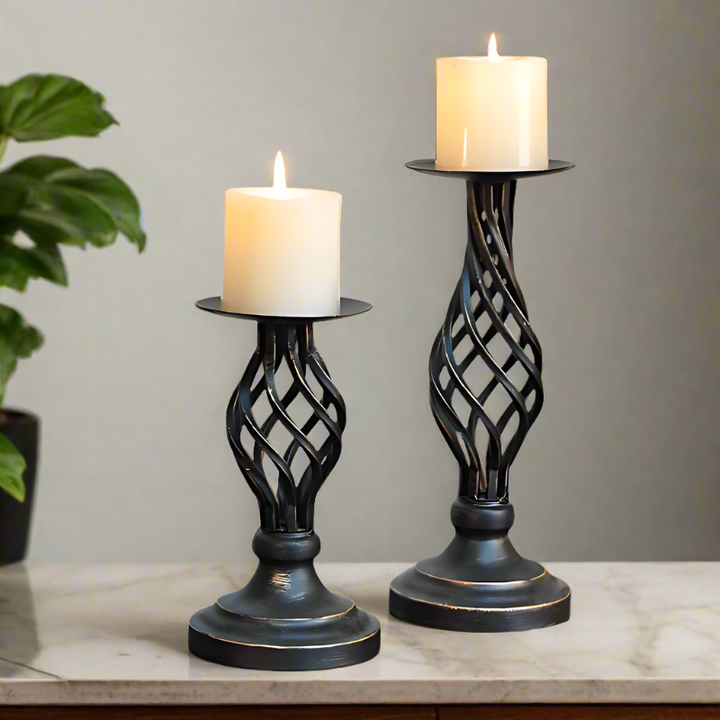 Spiral Candle Holder | Elegant Wrought Iron Decor | Table & Shelf