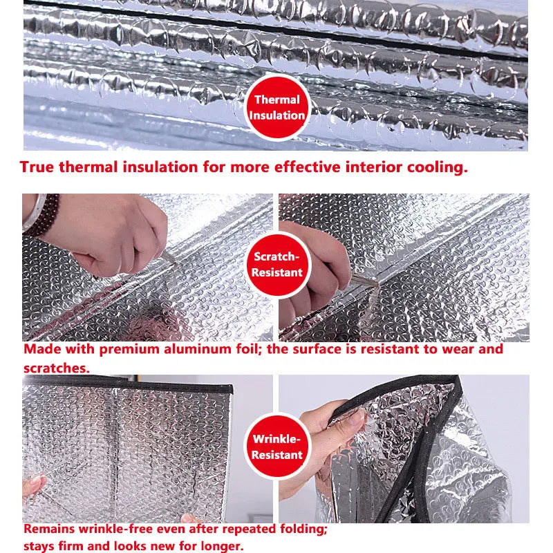 Car Windshield Sunshade | Foil Heat Deflector | Cool Interior, Front and Rear | Silver