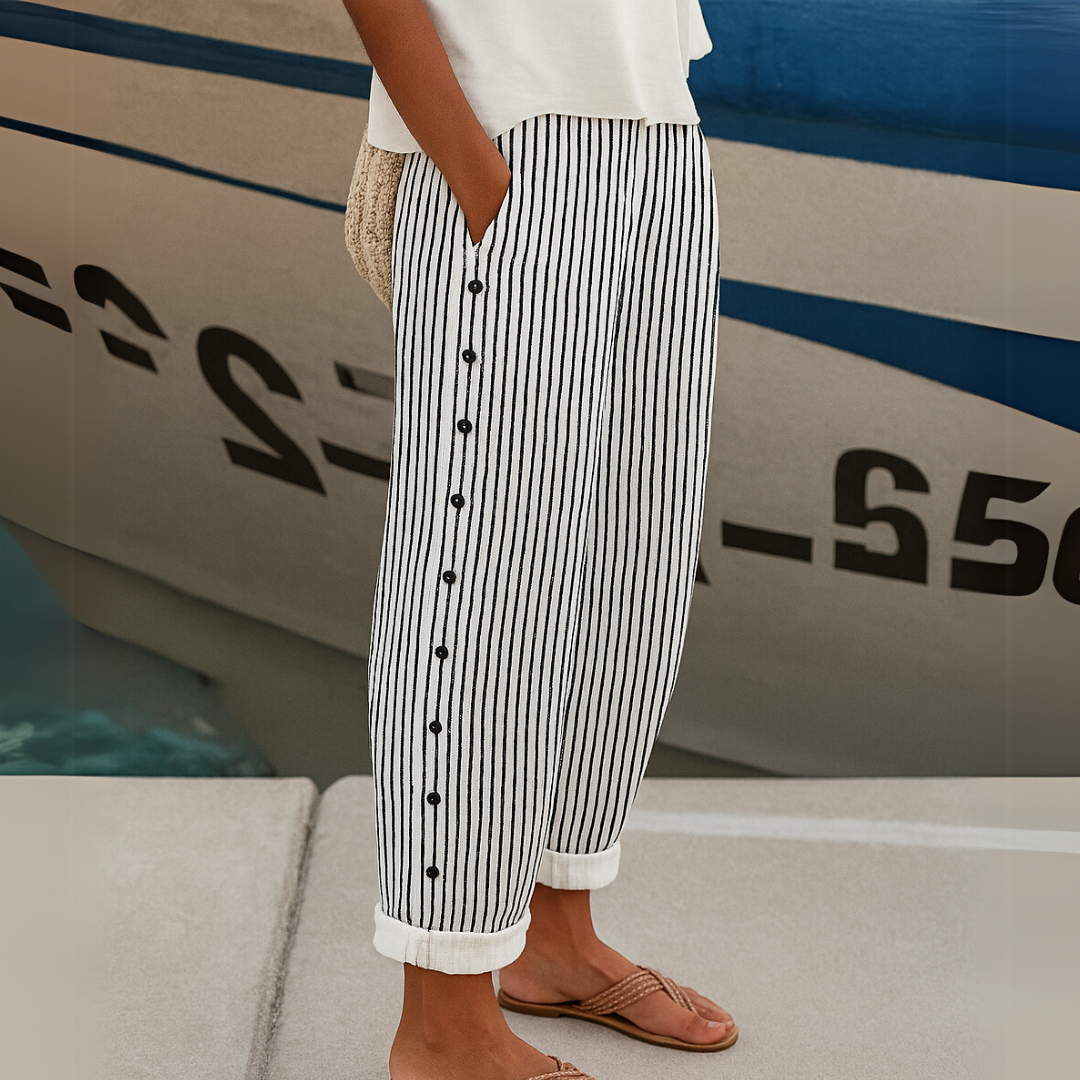 Women's Striped Side-Button Trousers