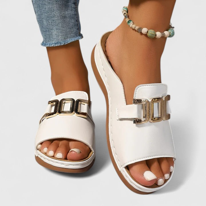 Women's Open-Toe Buckle Slides