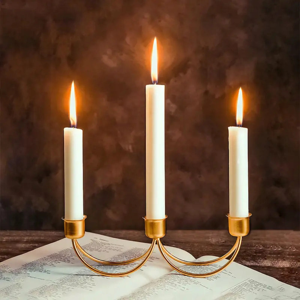 3-Arm Candle Holder | Durable Metal Arch Design | Dining Table | Gold