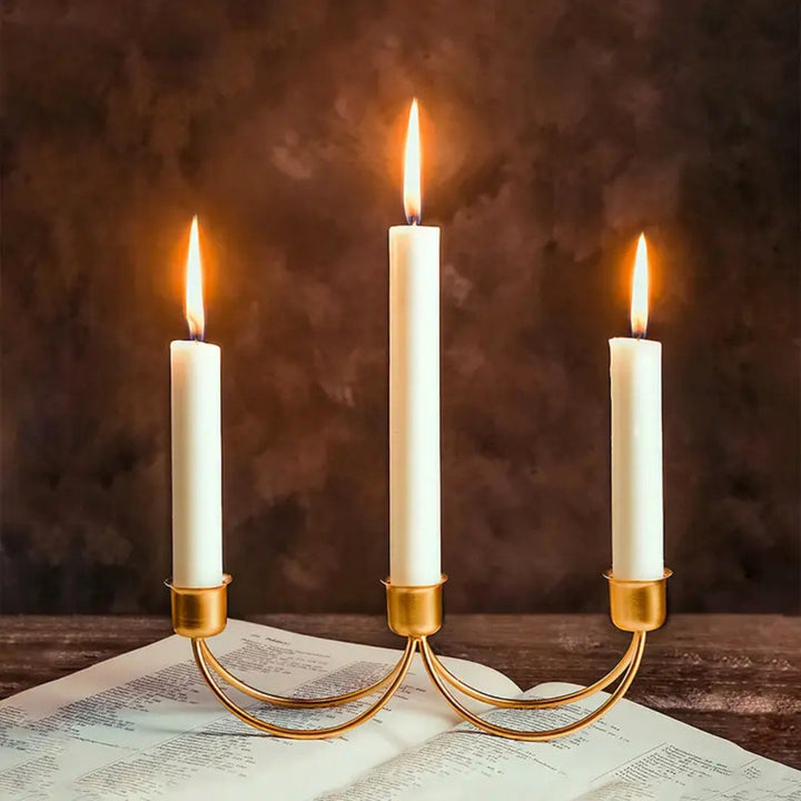 3-Arm Candle Holder | Durable Metal Arch Design | Dining Table | Gold