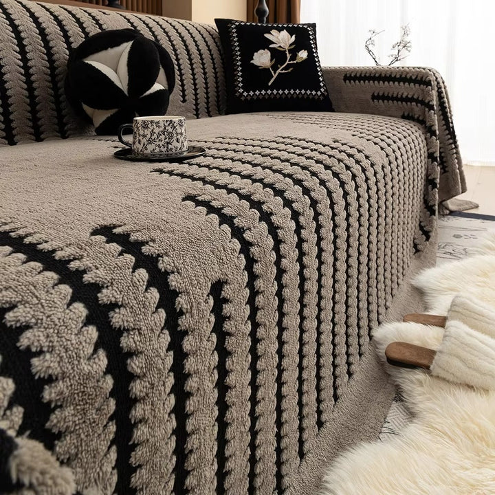 Textured Striped Sofa Cover Heavyweight Throw Cover