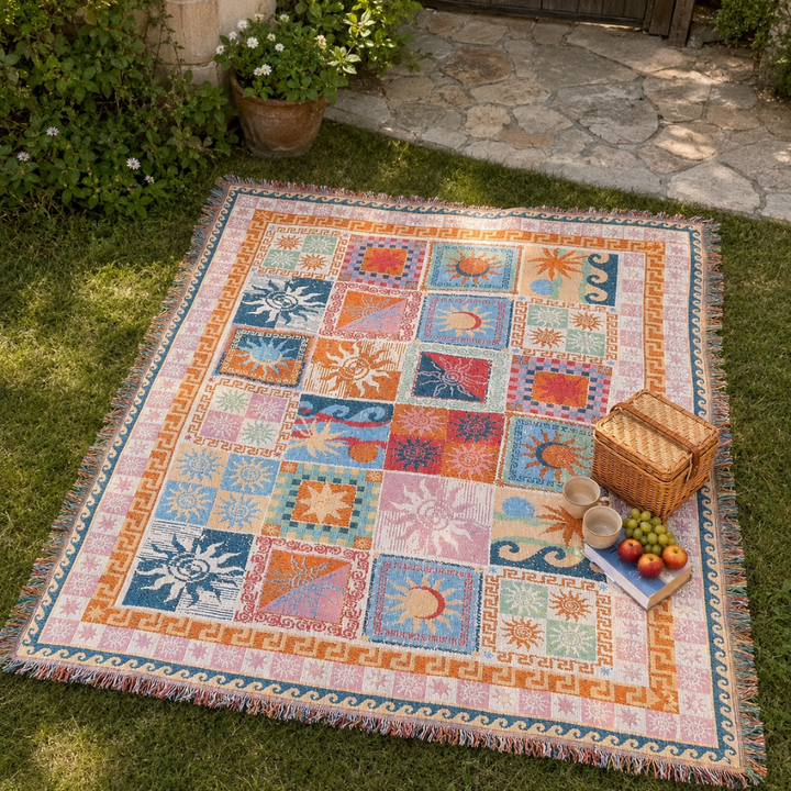 Boho Woven Throw Blanket | Soft Fringe Cozy Comfort | Picnic, Sofa & Bed