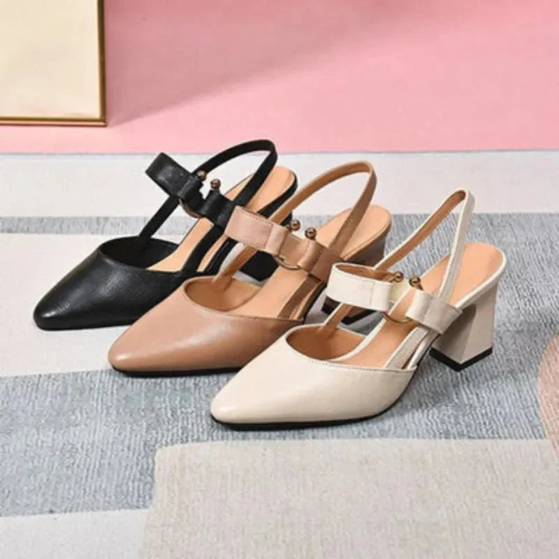 Covernorth Women’s Pointed-Toe Buckle Slingback Heels