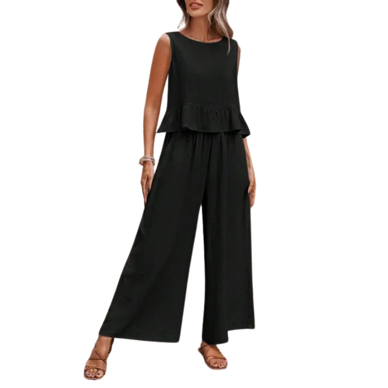 Women’s Sleeveless Ruffle-Hem Top and Wide-Leg Pants Set