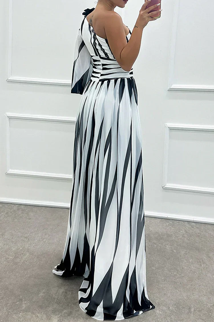 Women's One-Shoulder Puff Sleeve High-Slit Maxi Dress