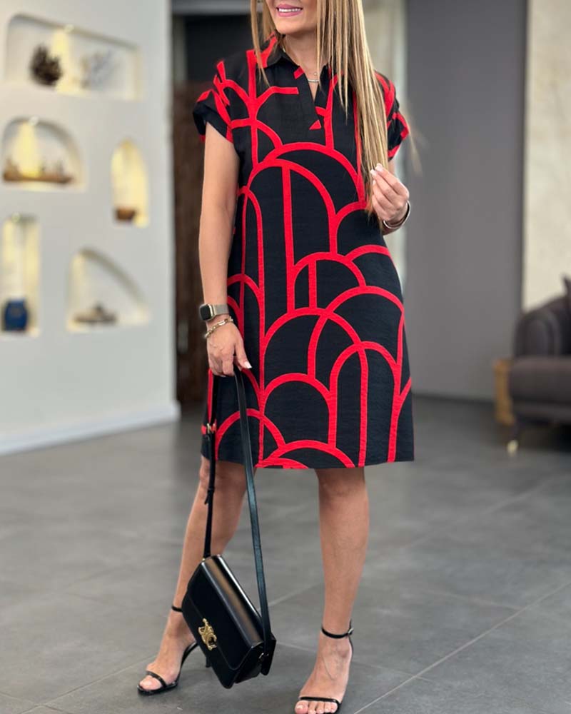 Covernorth Women’s Geometric Print Collared Shift Dress