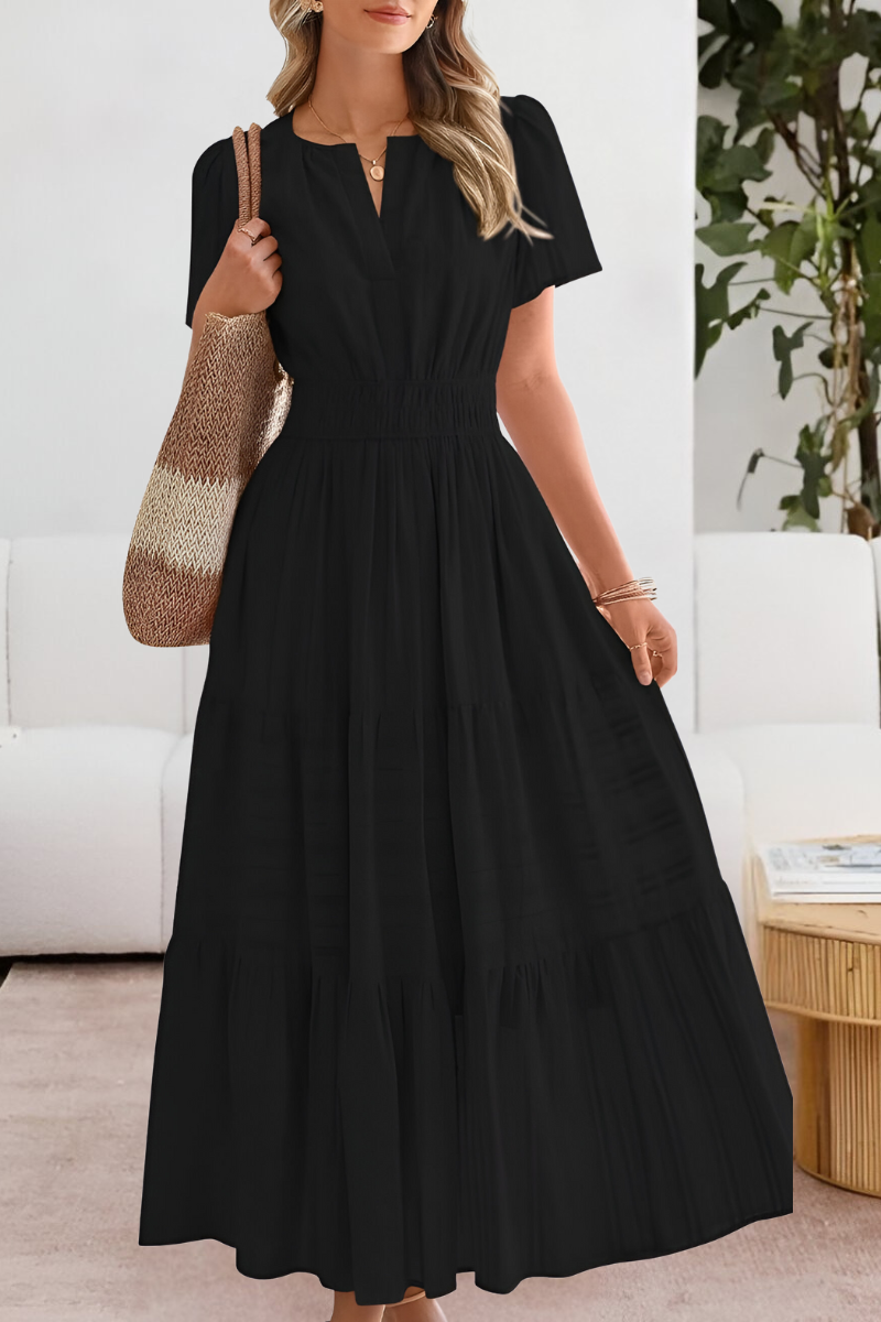 Women’s V-Neck Short Sleeve Tiered Maxi Dress