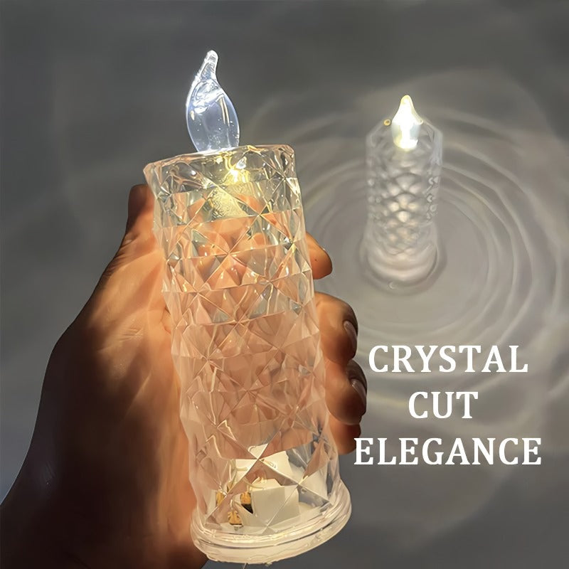 Crystal LED Candle | Flickering Flame Glow | Dining Table & Party | Clear