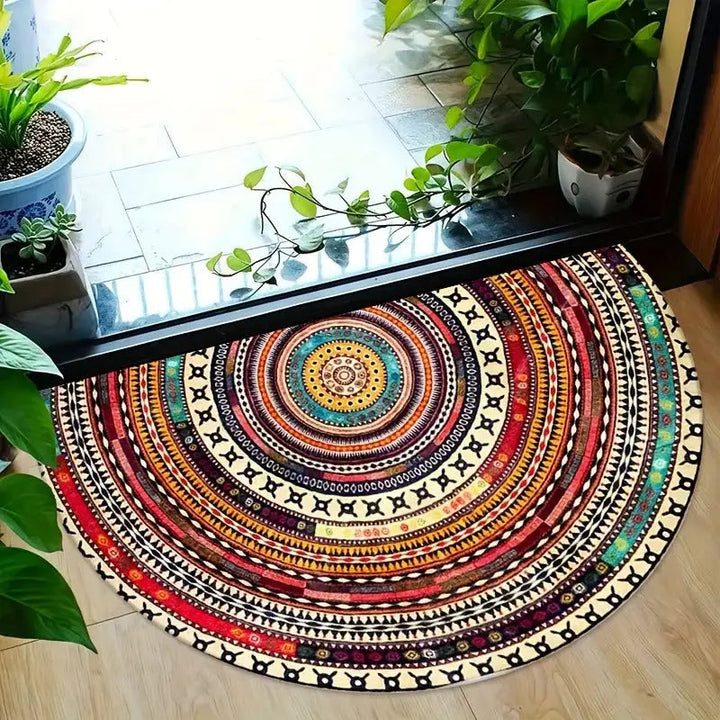 Bohemian Half-Round Doormat | Absorbent, Non-Slip Welcome | Entryway, Patio