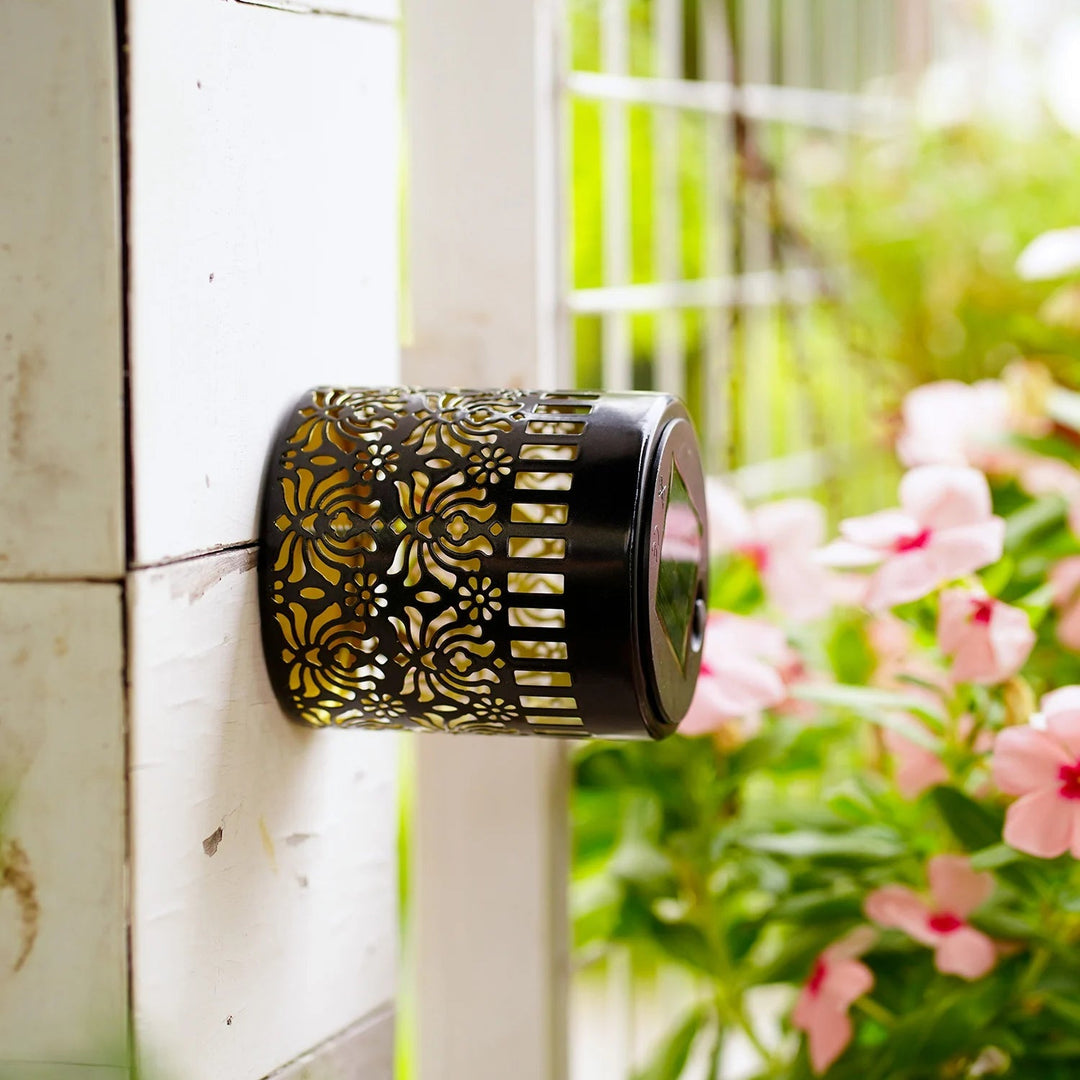 Decorative Solar Wall Lamp Metal Peony Pattern Outdoor Lighting 2 Piece Set