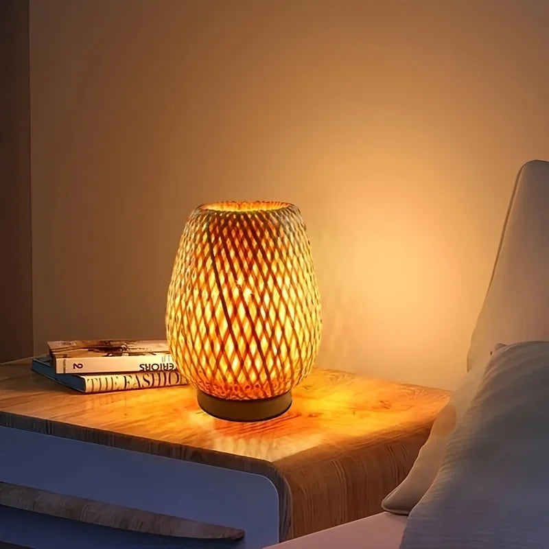 Bamboo Woven Table Lamp | Cozy Warm Glow | Bedroom Nightstand