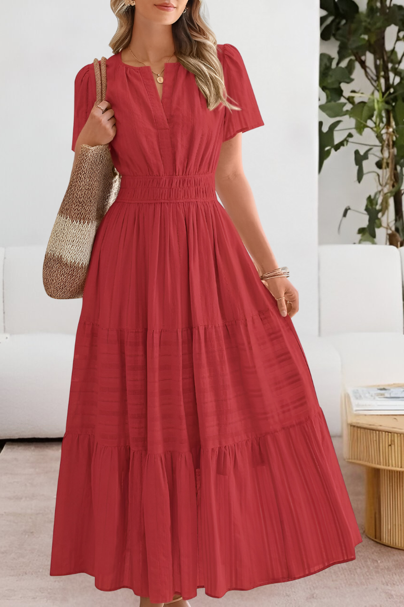 Women’s V-Neck Short Sleeve Tiered Maxi Dress