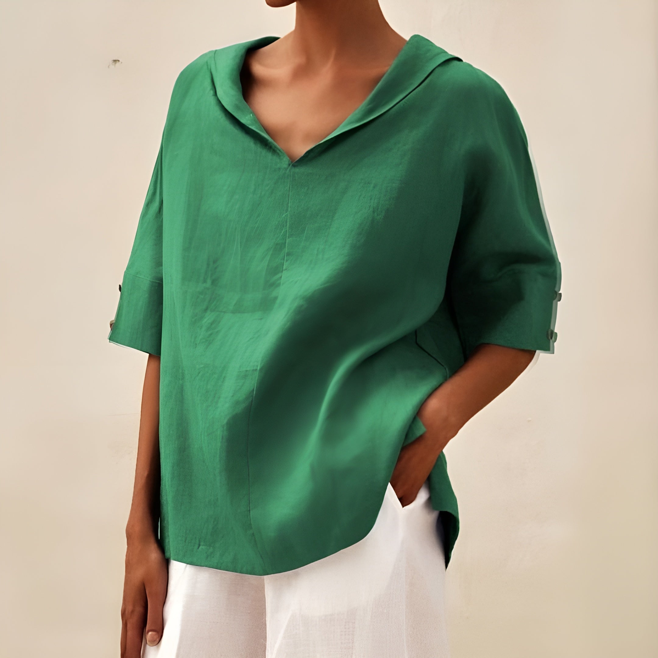 Linen Blouse Women V Neck Short Sleeve Casual Tunic Shirt