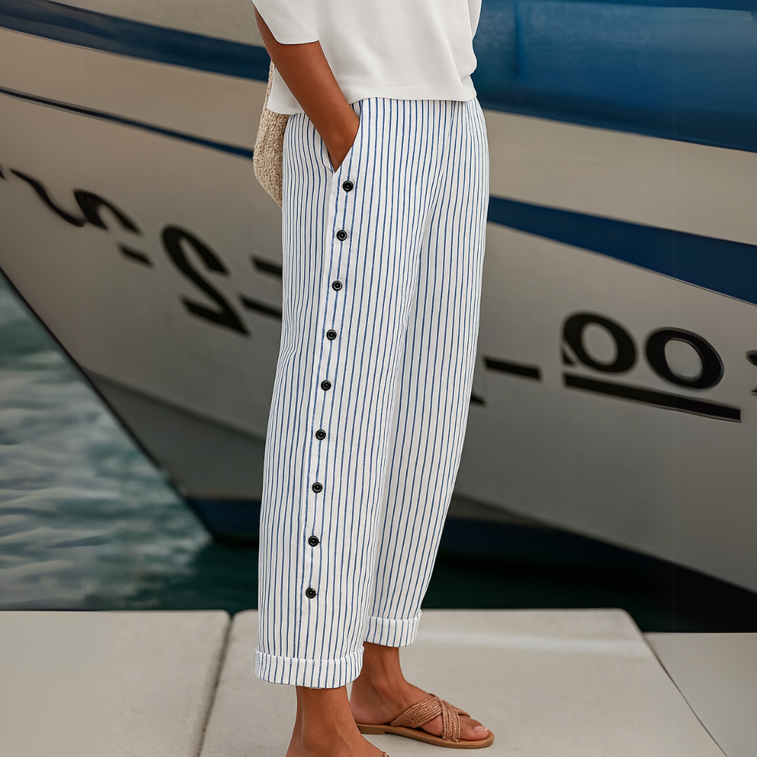 Women's Striped Side-Button Trousers