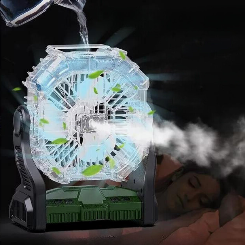 Portable Camping Fan │ Misting, LED & USB Port │ Tent & Outdoor