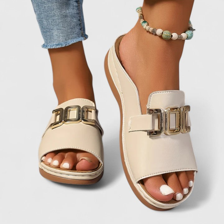Women's Open-Toe Buckle Slides