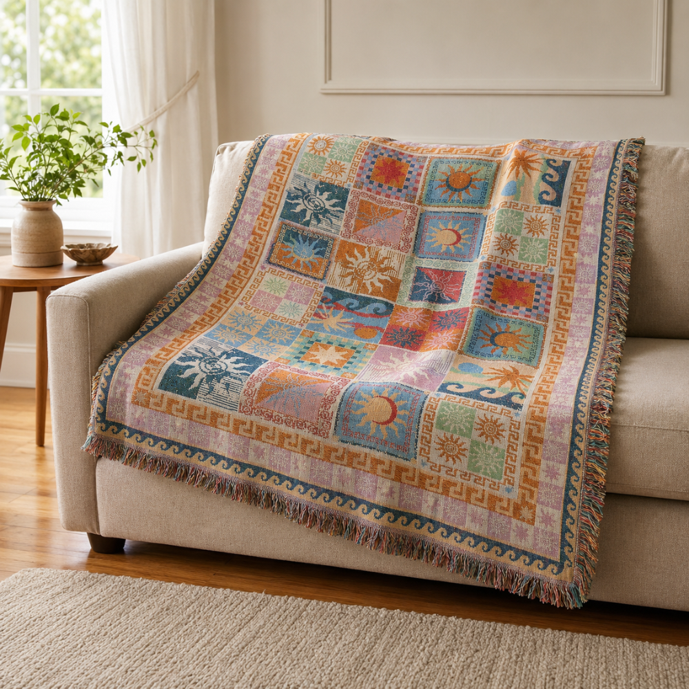 Boho Woven Throw Blanket | Soft Fringe Cozy Comfort | Picnic, Sofa & Bed
