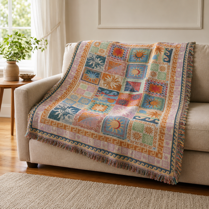 Boho Woven Throw Blanket | Soft Fringe Cozy Comfort | Picnic, Sofa & Bed