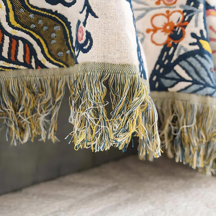 Vintage Floral Tapestry Throw Blanket with Tassels for Sofa Bed