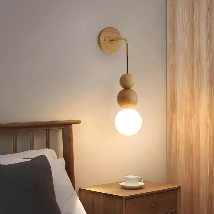 Wood Sphere Wall Sconce | Warm Wood & Brass for Cozy Vibe | Bedroom