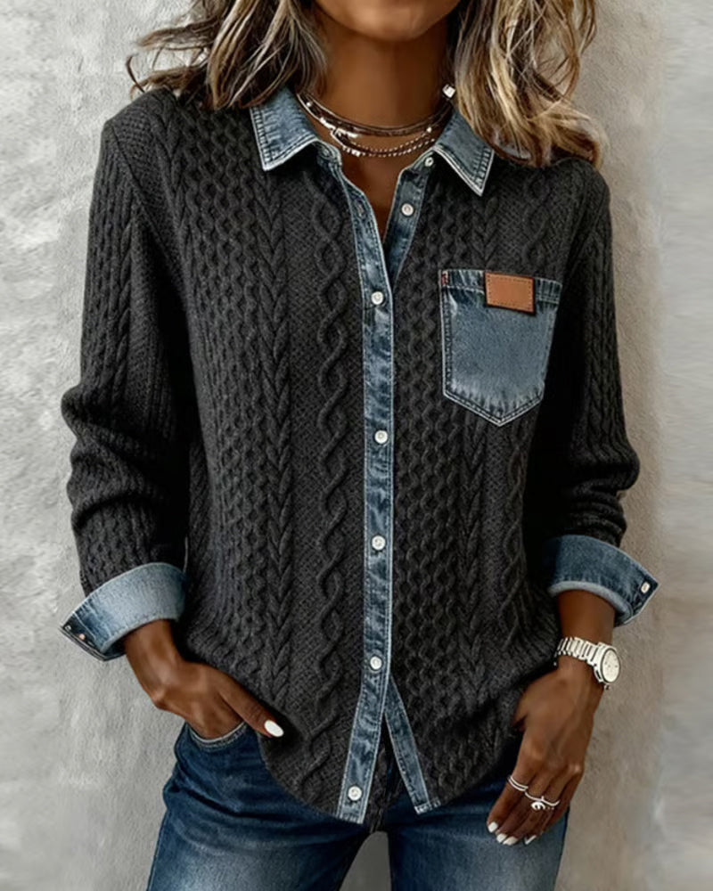 Covernorth Women's Knit Splice Button-Down Shirt