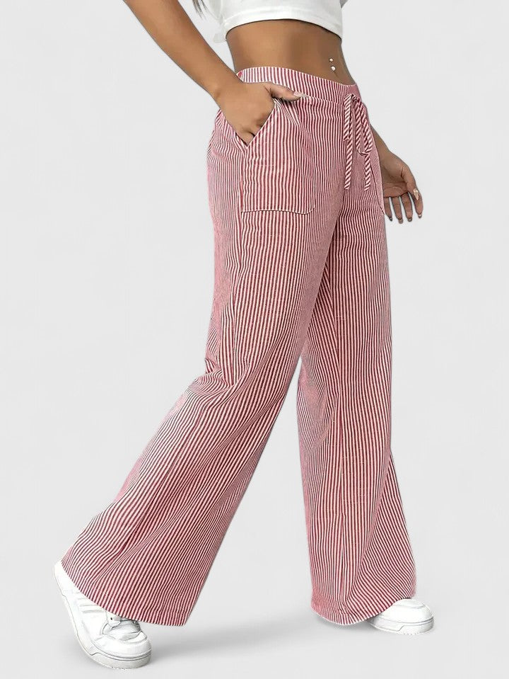 Women's Striped Wide-Leg Drawstring Trousers