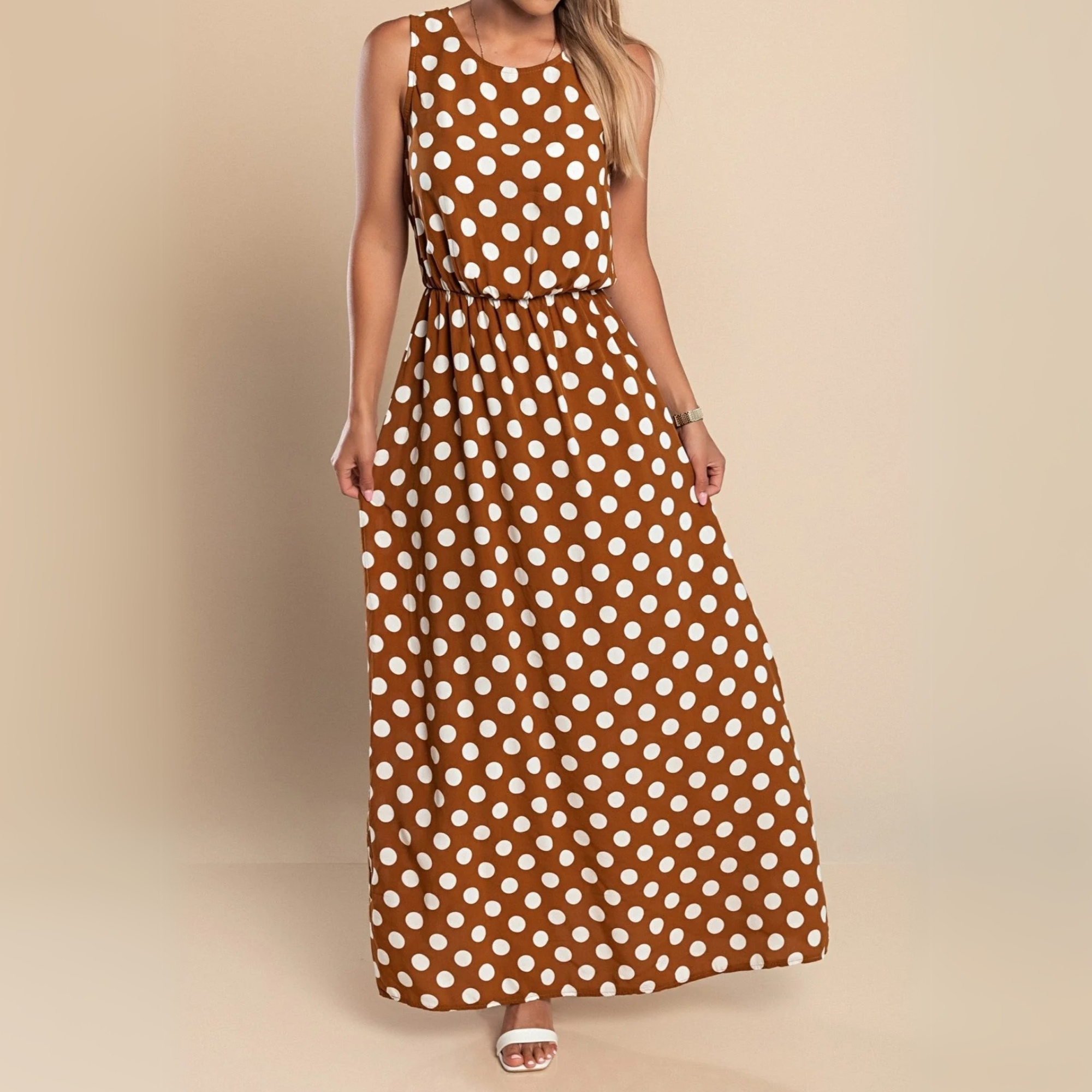 Women's Polka Dot Sleeveless Maxi Dress