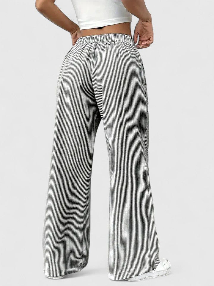Women's Striped Wide-Leg Drawstring Trousers