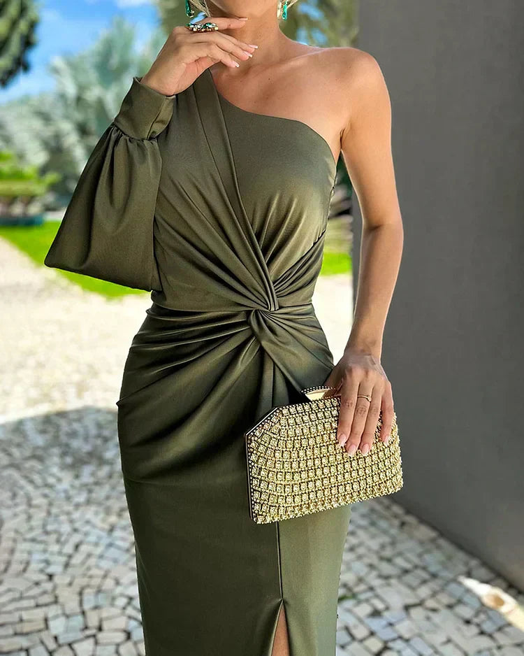 Covernorth Women's One-Shoulder Knotted Satin Maxi Dress