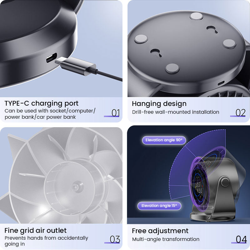Rechargeable Portable Fan | Quiet, Bladeless Air, Smart Display | Bed, Desk