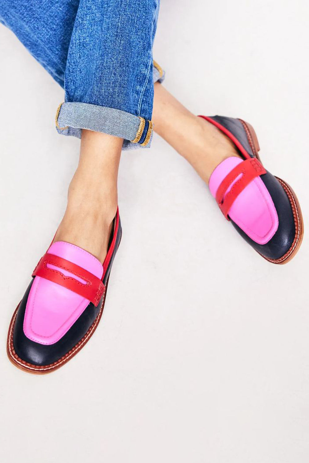 Colorblock Leather Penny Loafers