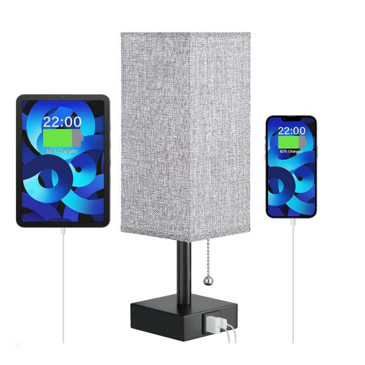 USB Table Lamp│ Dimmable Shade Charging │ Bedroom Nightstand │ Beige