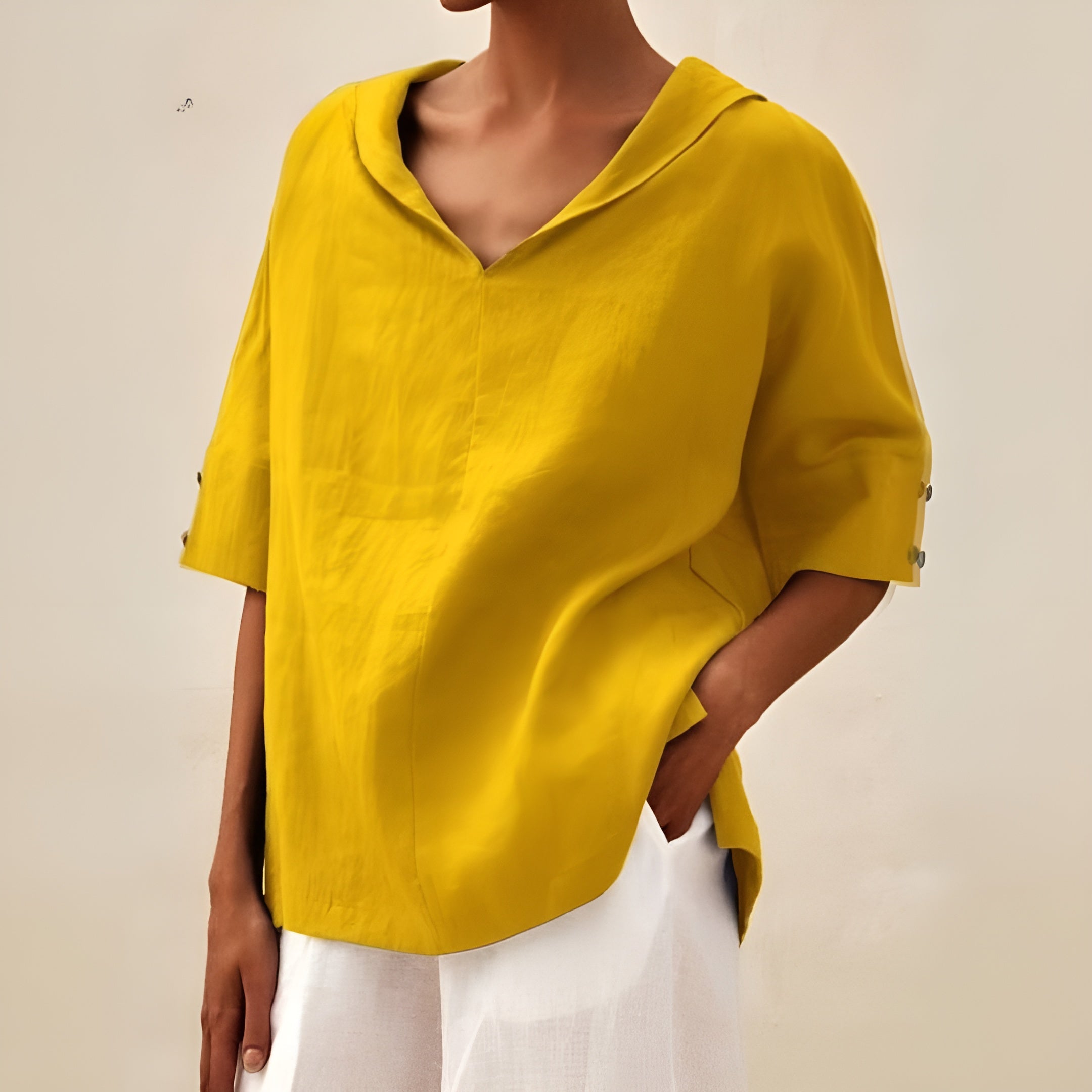 Linen Blouse Women V Neck Short Sleeve Casual Tunic Shirt