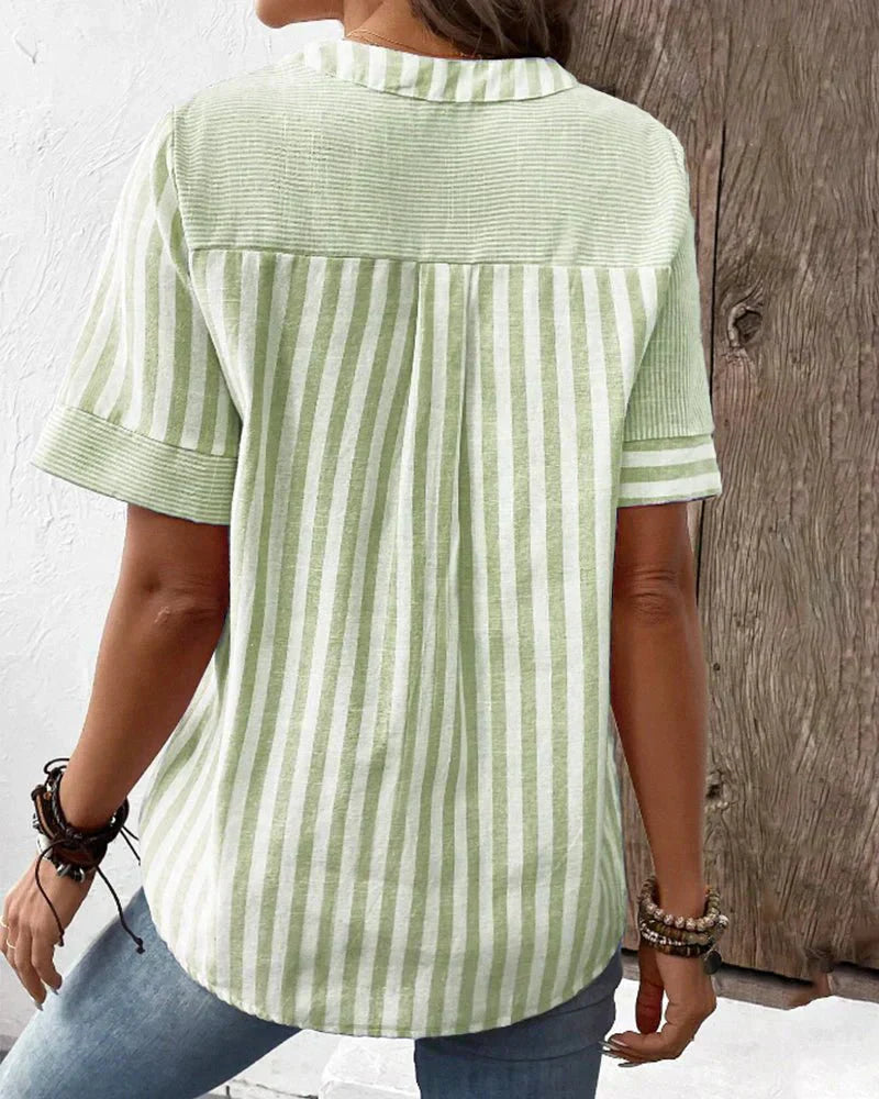 Covernorth Women's Striped Patchwork V-Neck Blouse