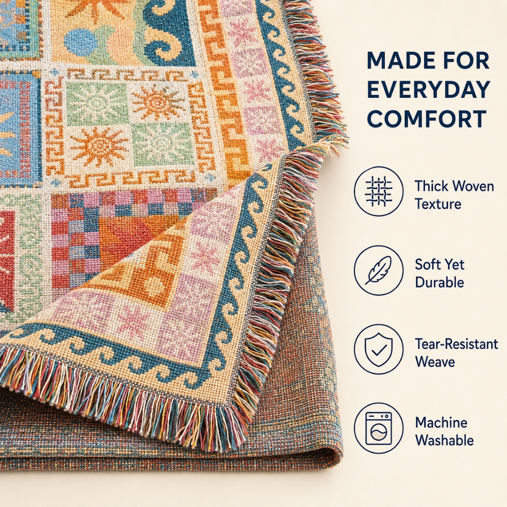 Boho Woven Throw Blanket | Soft Fringe Cozy Comfort | Picnic, Sofa & Bed
