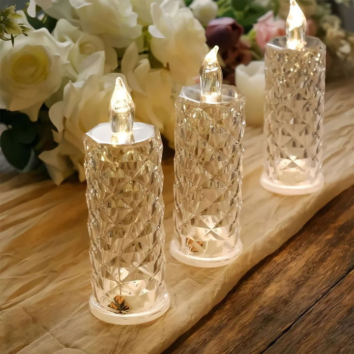 Crystal LED Candle | Flickering Flame Glow | Dining Table & Party | Clear