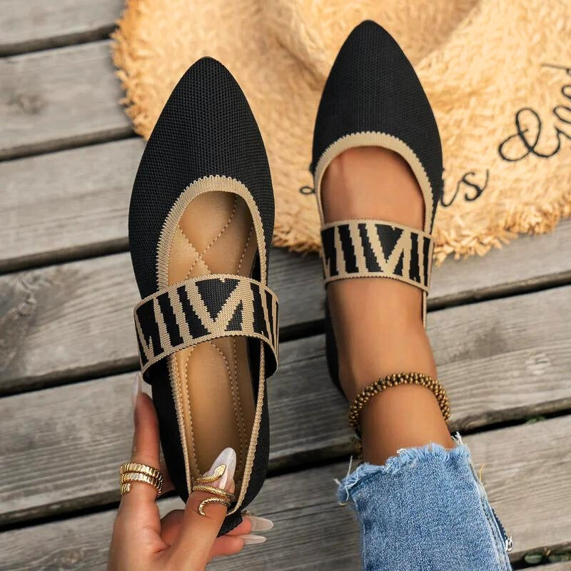 Women's Checkered-Strap Pointed-Toe Flats