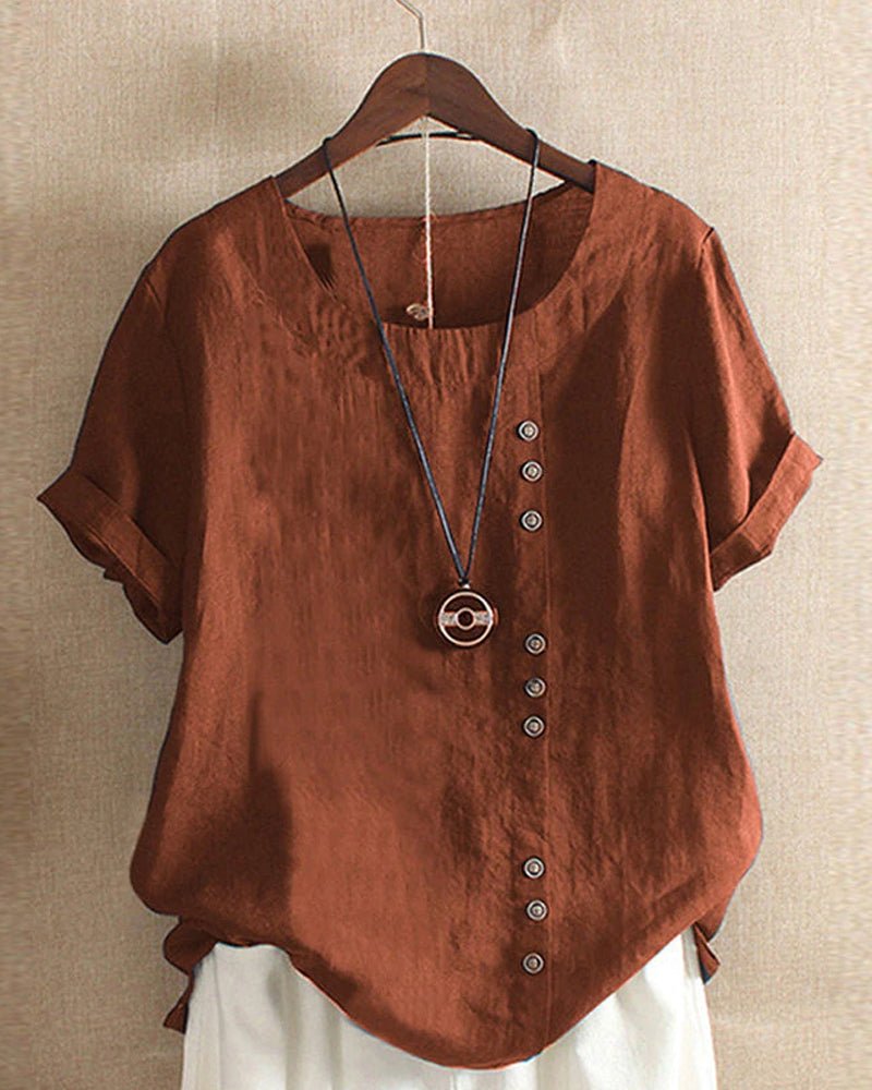 Covernorth Women's Short Sleeve Button-Detail Blouse