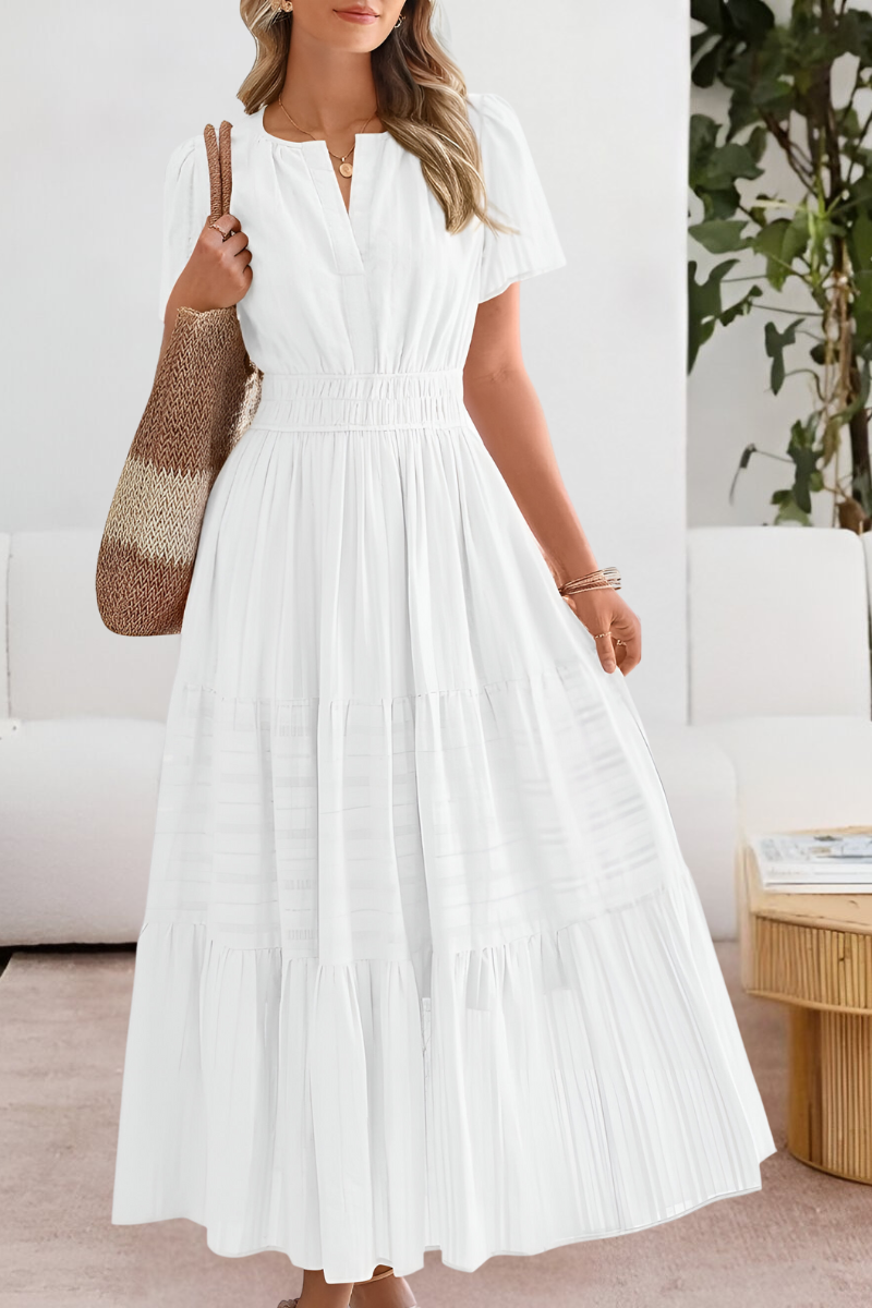 Women’s V-Neck Short Sleeve Tiered Maxi Dress