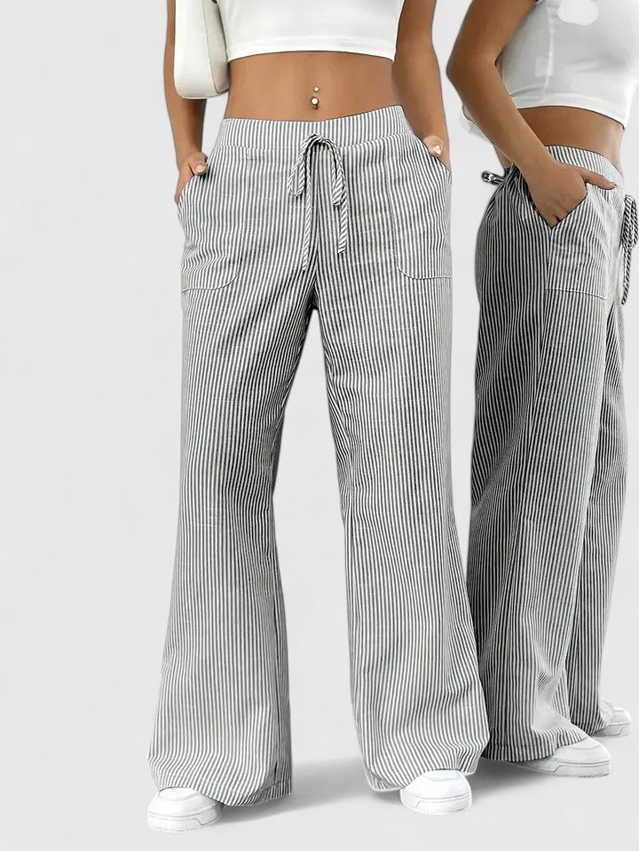 Women's Striped Wide-Leg Drawstring Trousers