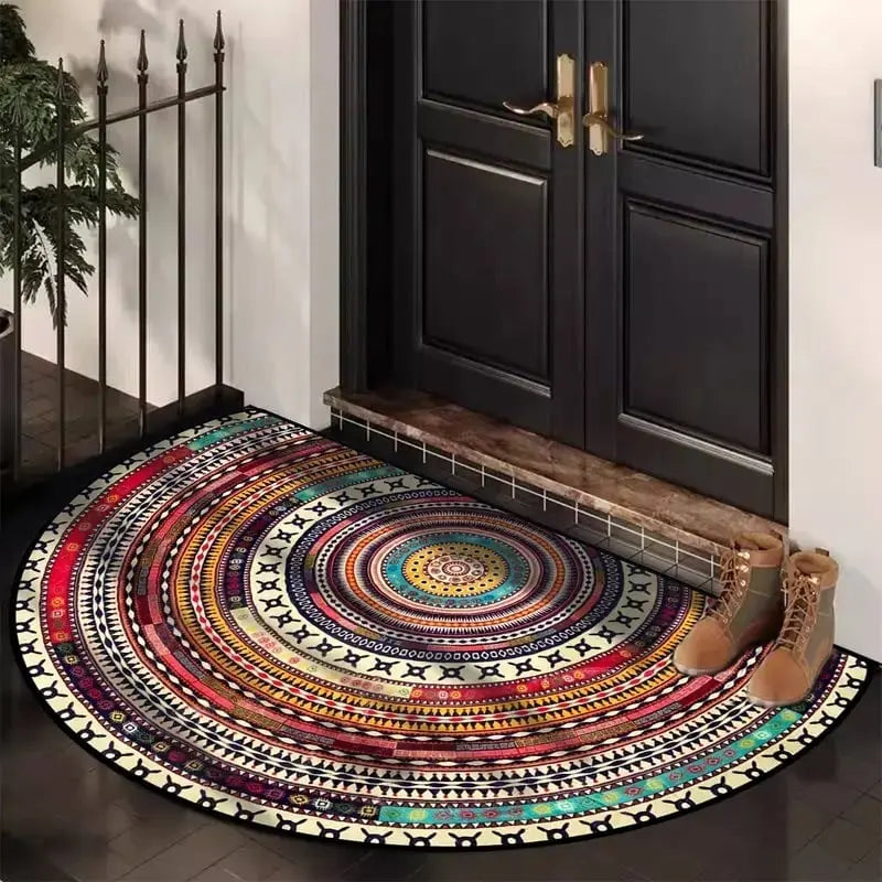 Bohemian Half-Round Doormat | Absorbent, Non-Slip Welcome | Entryway, Patio