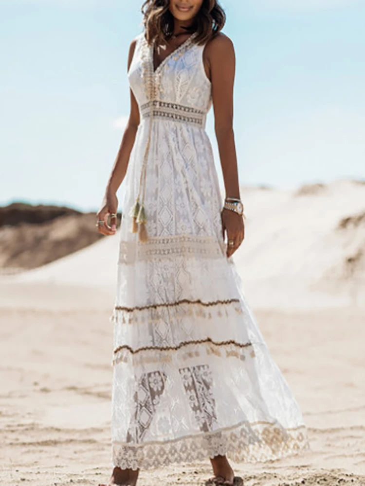 Women’s V-Neck Lace Maxi Dress