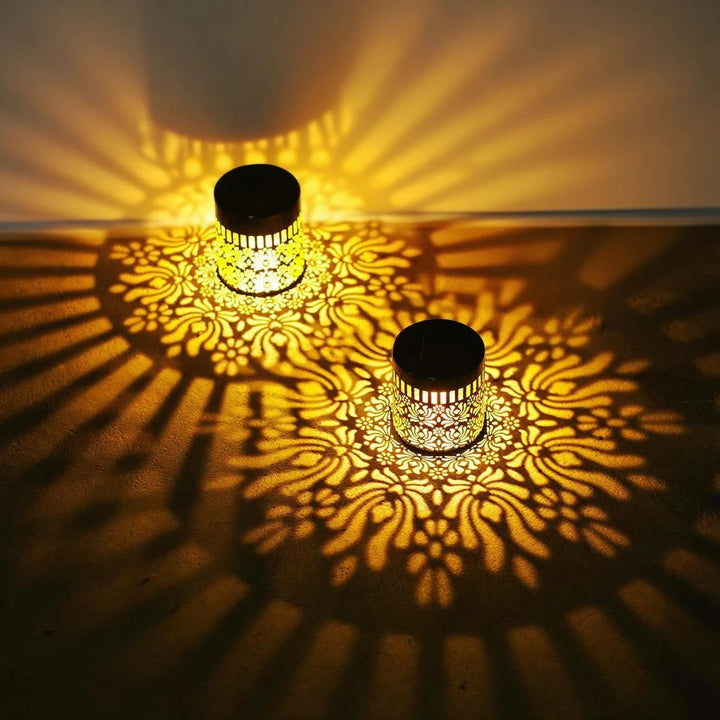 Decorative Solar Wall Lamp Metal Peony Pattern Outdoor Lighting 2 Piece Set