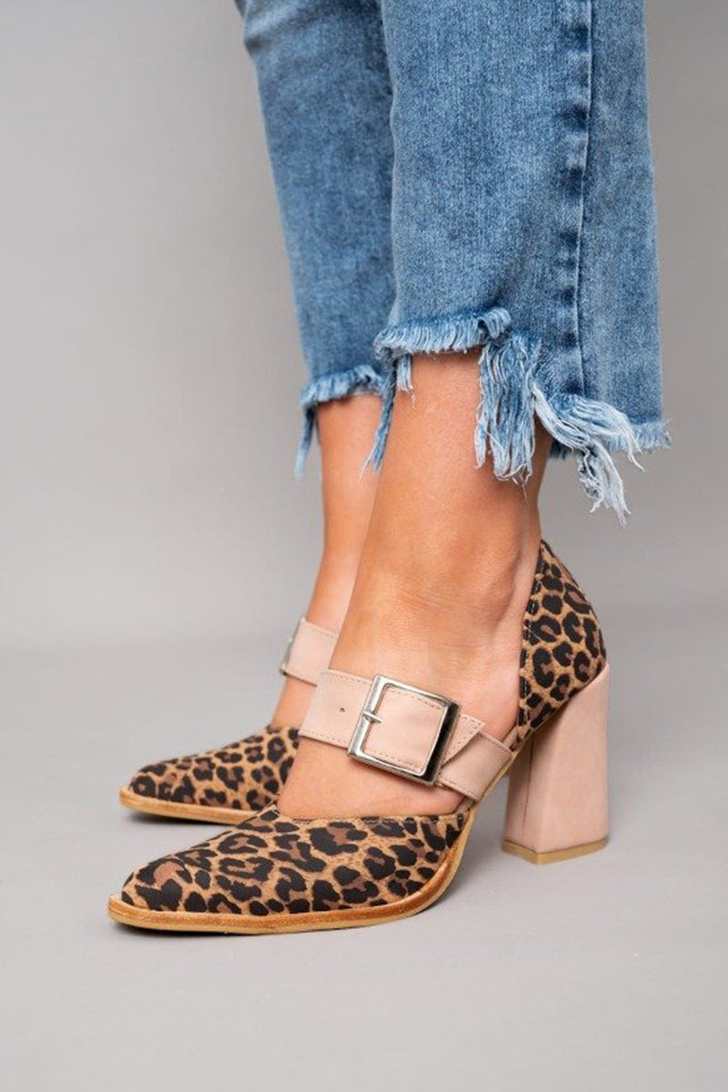Covernorth Women’s Leopard Print Buckled Block Heels