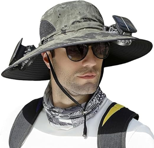 Solar Fan Sun Hat | UPF50+ UV Protection & Cooling Fans | Fishing & Hiking | Black