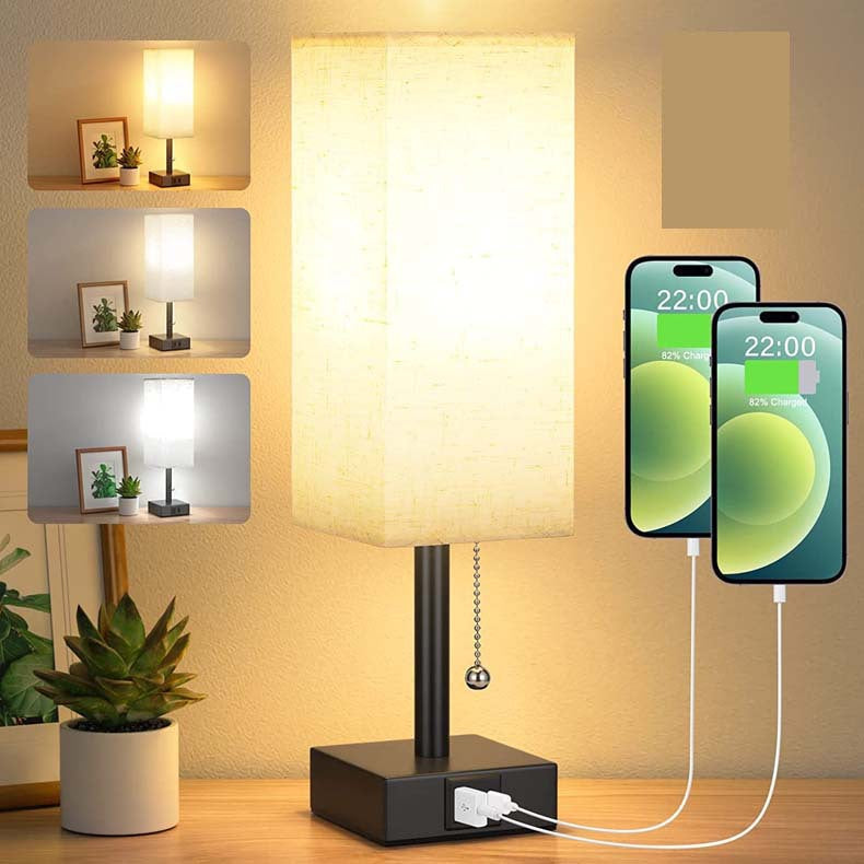 USB Table Lamp│ Dimmable Shade Charging │ Bedroom Nightstand │ Beige